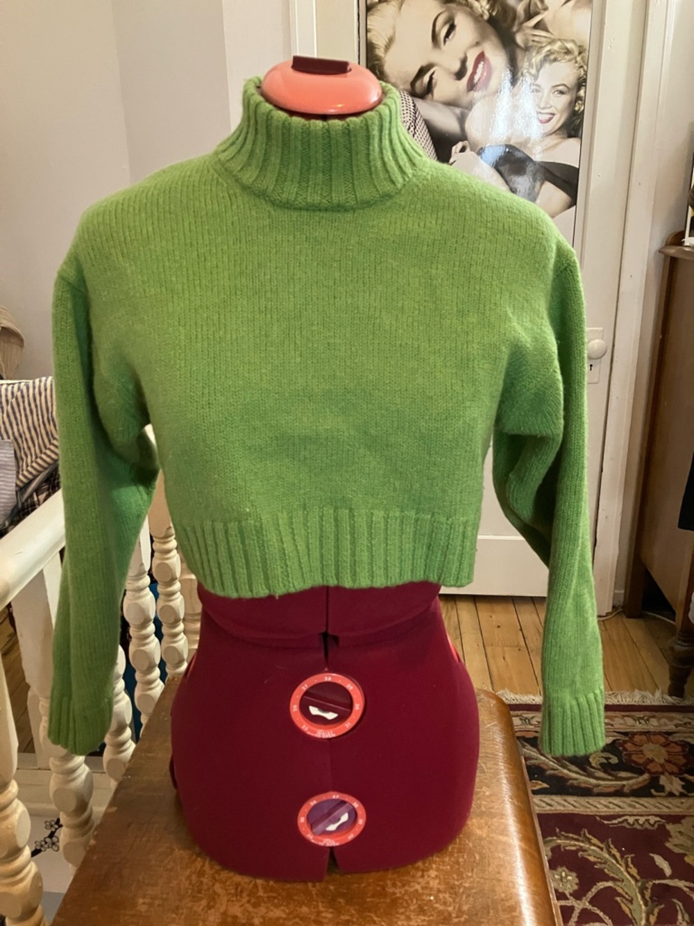 Wilfred Free Lime Green Cropped Turtleneck Sweater small merino wool